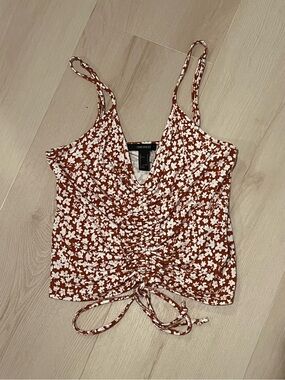Forever 21 Rust Floral Ruched Camisole with White Print